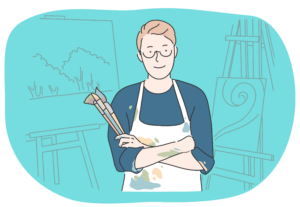 man in art studio, using painting as a healthy coping skill for recovery