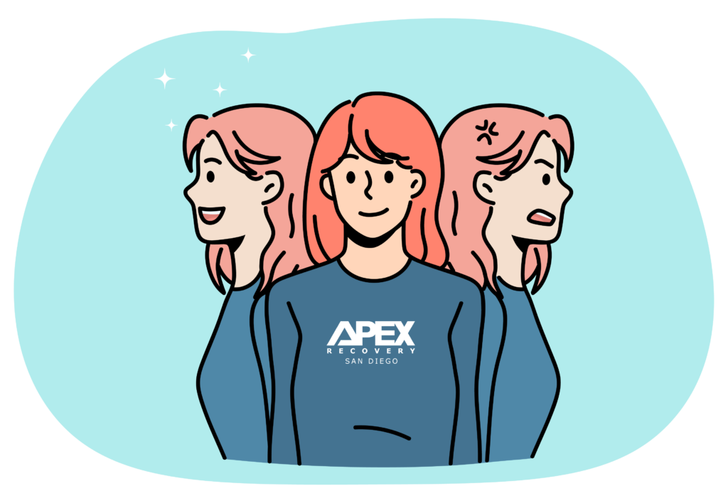 women with figures behind her representing intense mood swings mentally